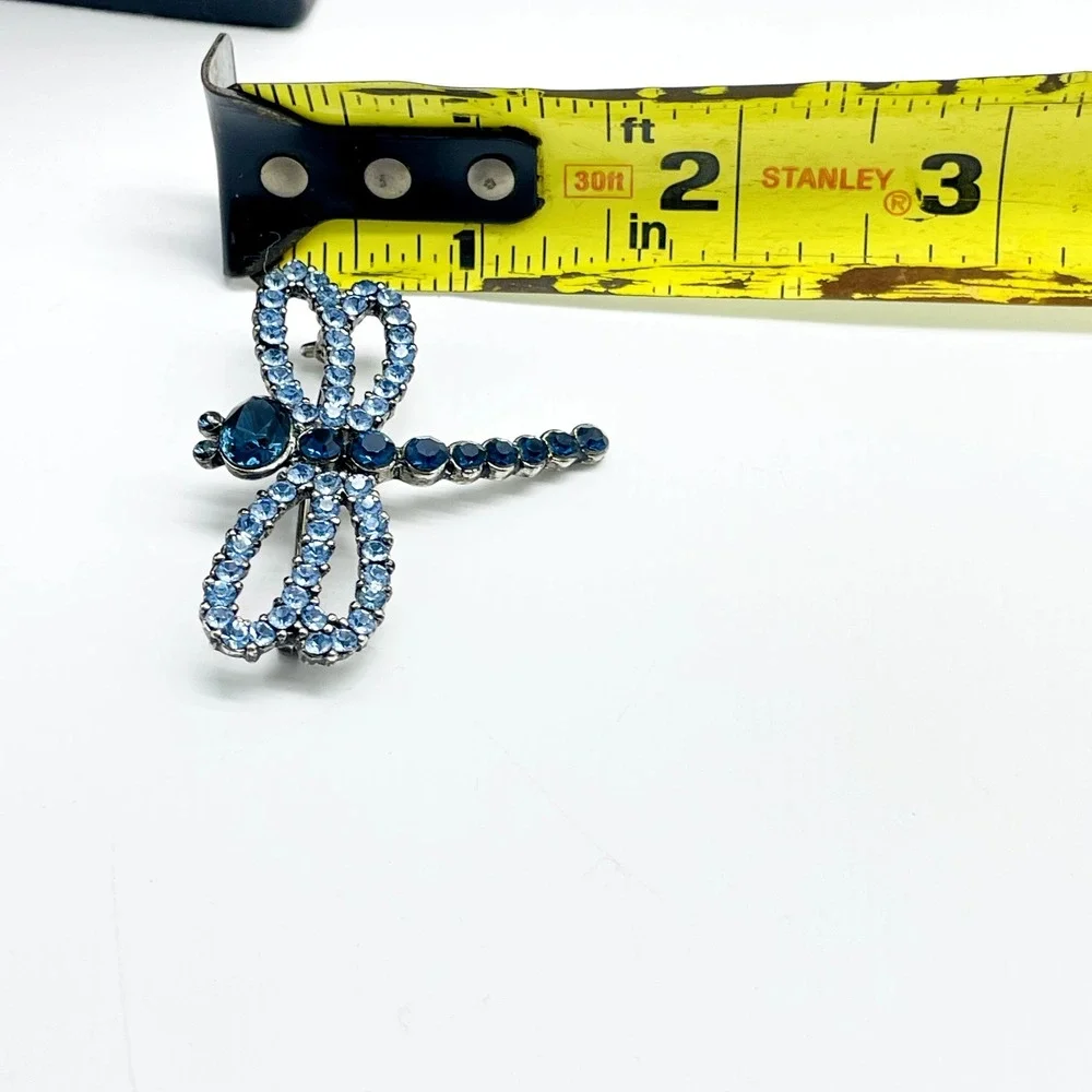 Blue Rhinestone Dragonfly Brooch Silver Tone Insect Pin Bug - Picture 6 of 6